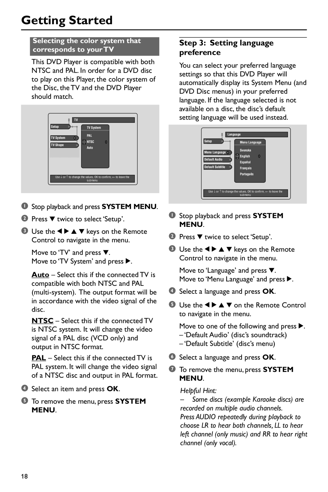 Philips DVD760 warranty Setting language preference, Selecting the color system that corresponds to your TV 