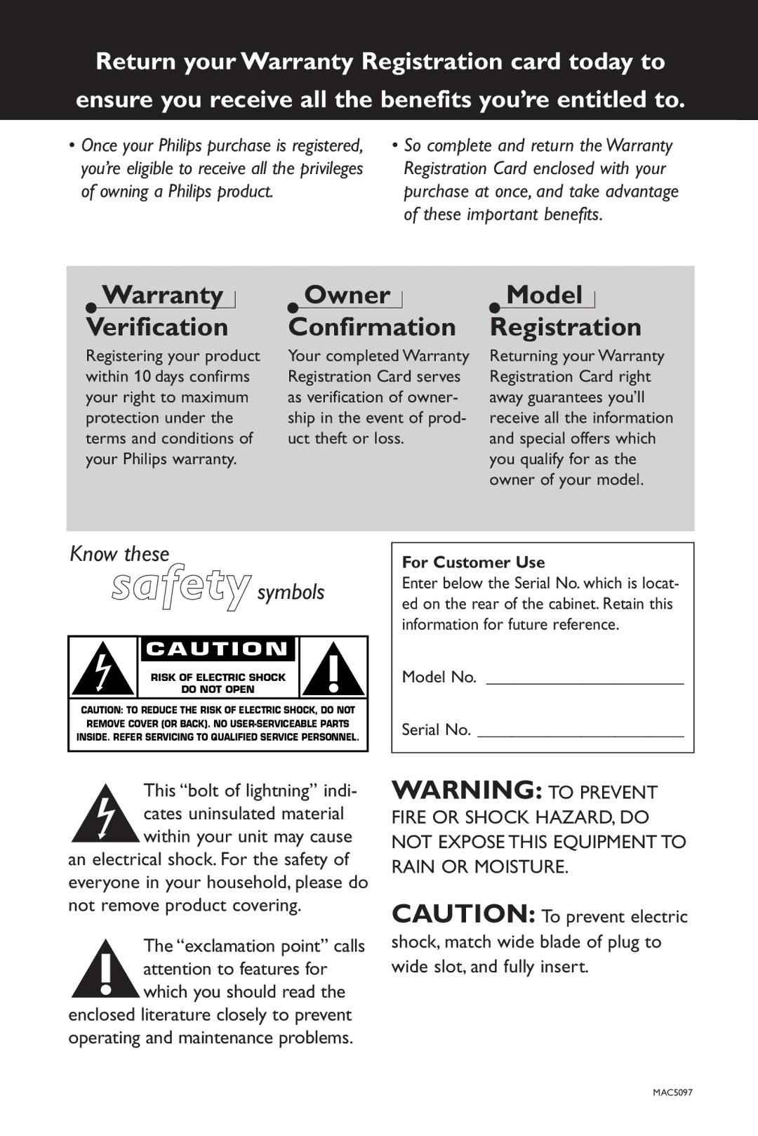 Philips DVD760 warranty Warranty Verification, For Customer Use 