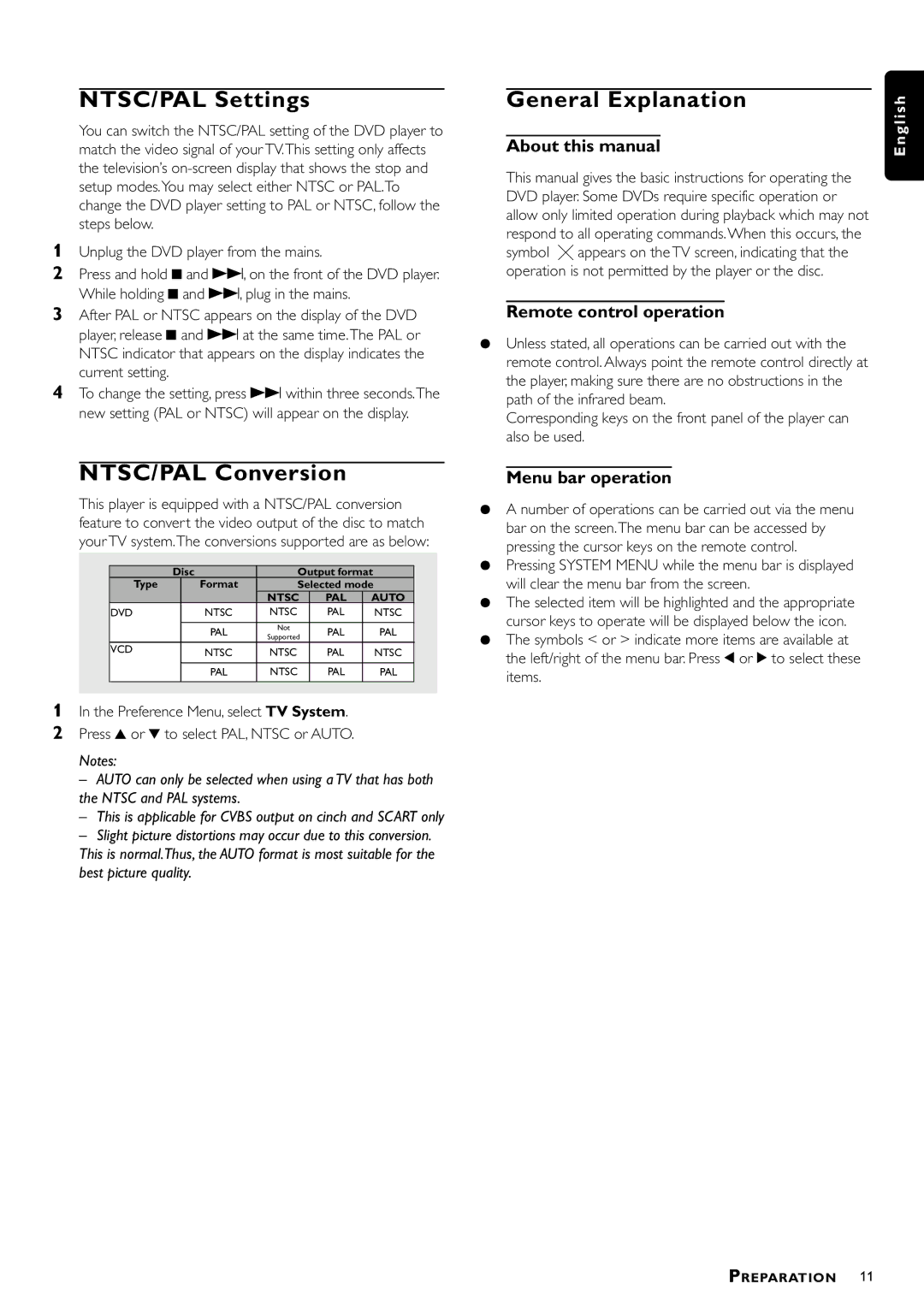 Philips DVD762/001 manual NTSC/PAL Settings, NTSC/PAL Conversion, General Explanation 