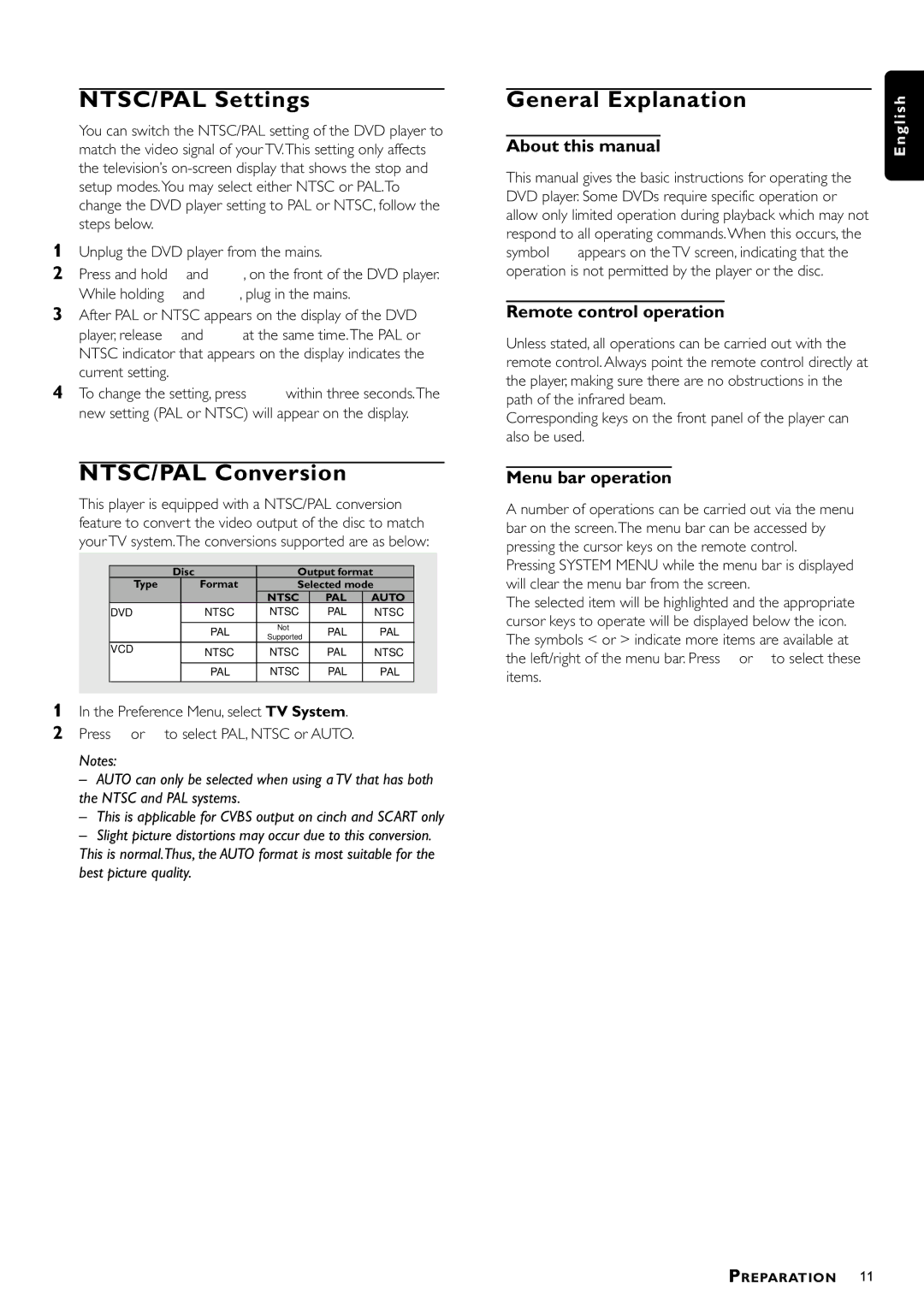 Philips DVD762/021 manual NTSC/PAL Settings, NTSC/PAL Conversion, General Explanation 