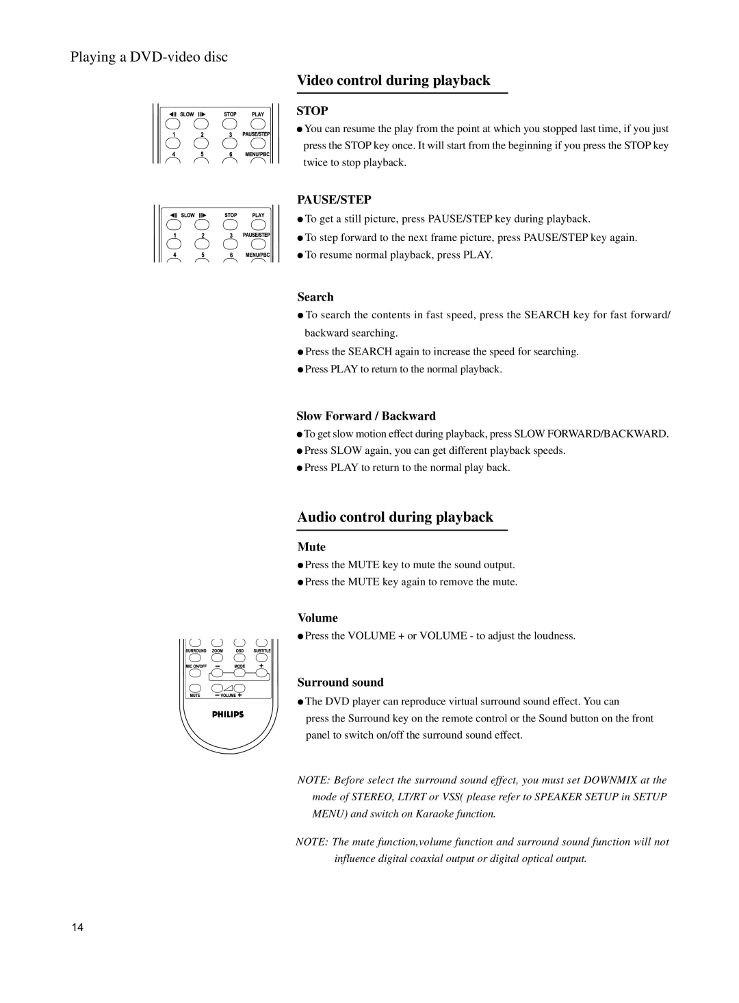 Philips DVD762K manual Playing a DVD-video disc, Video control during playback, Audio control during playback 