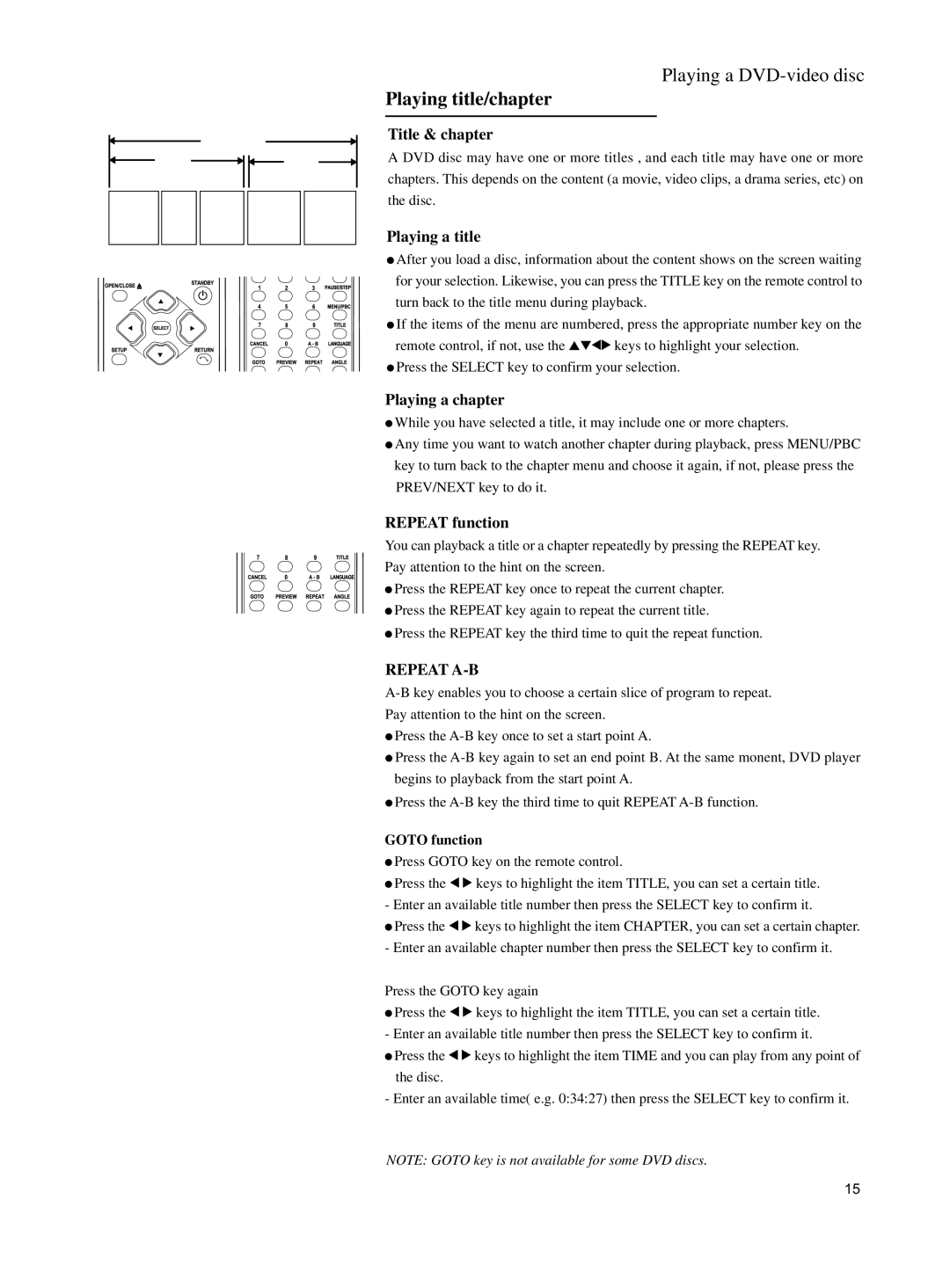 Philips DVD762K manual Playing title/chapter, Title & chapter, Playing a title, Playing a chapter, Repeat function 