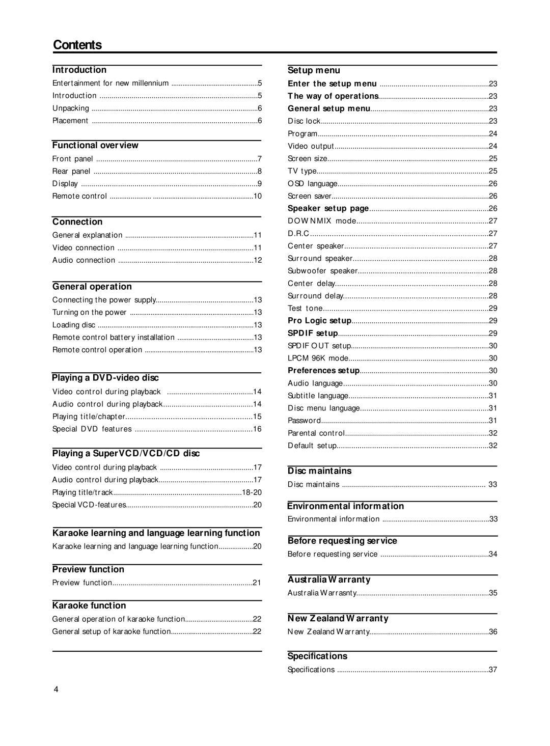 Philips DVD762K manual Contents 