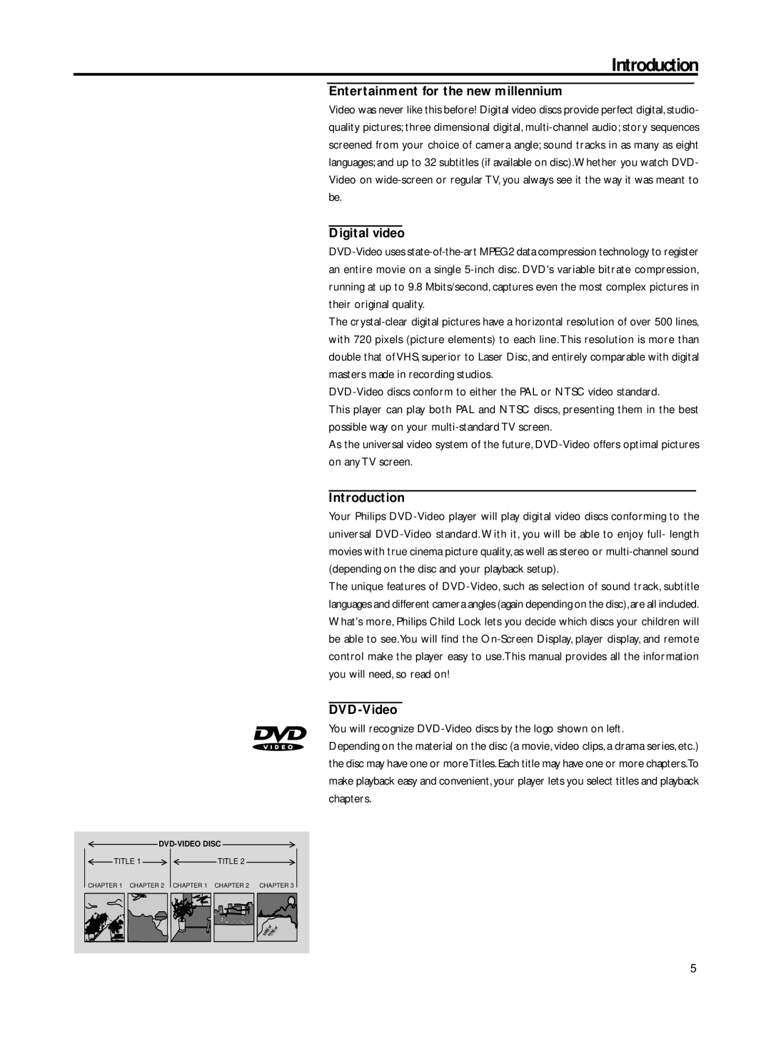 Philips DVD762K manual Entertainment for the new millennium, Digital video, DVD-Video 