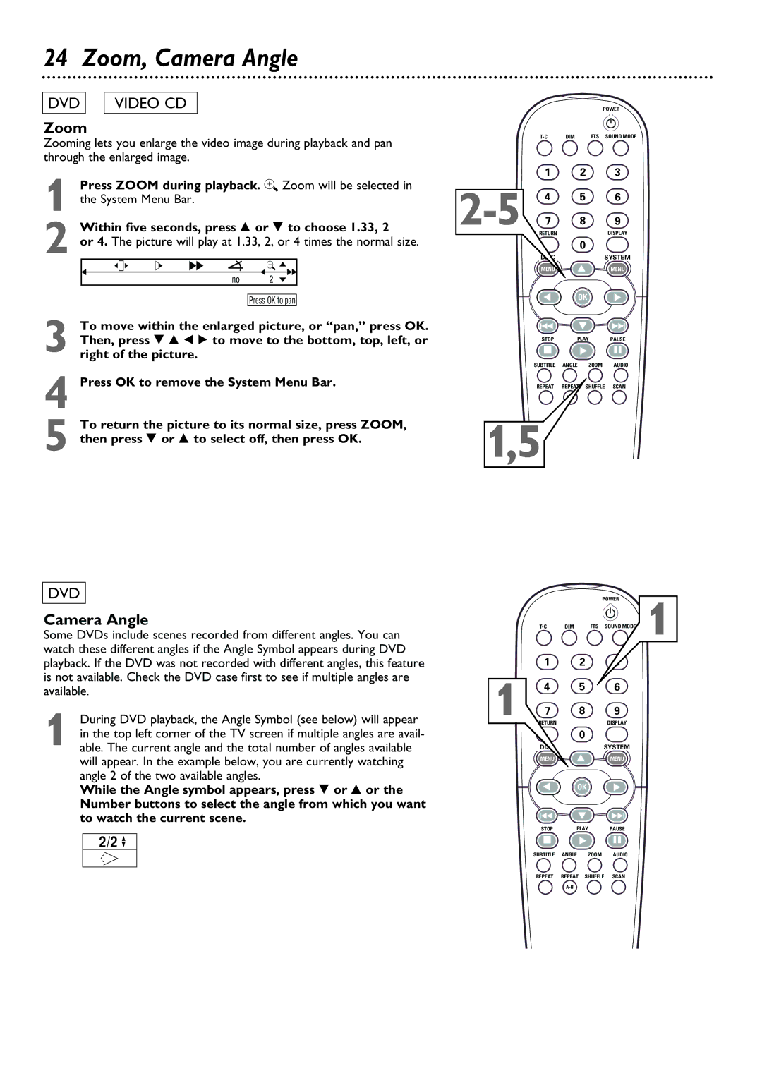 Philips DVD763SA owner manual Zoom, Camera Angle 