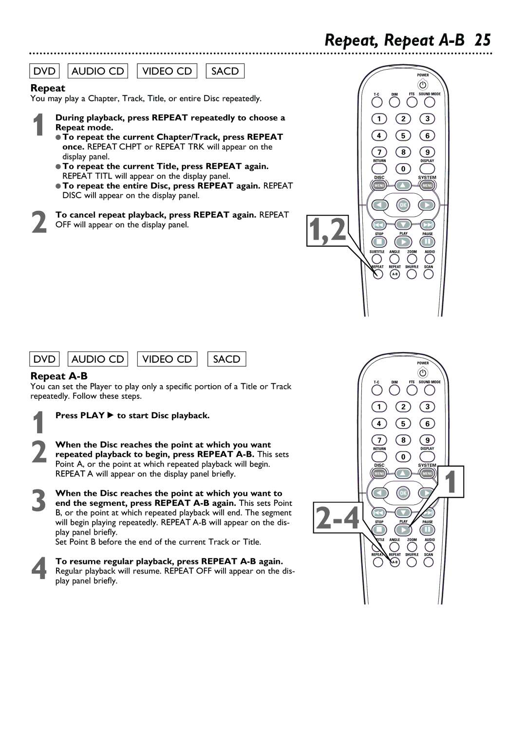 Philips DVD763SA owner manual Repeat, Repeat A-B 