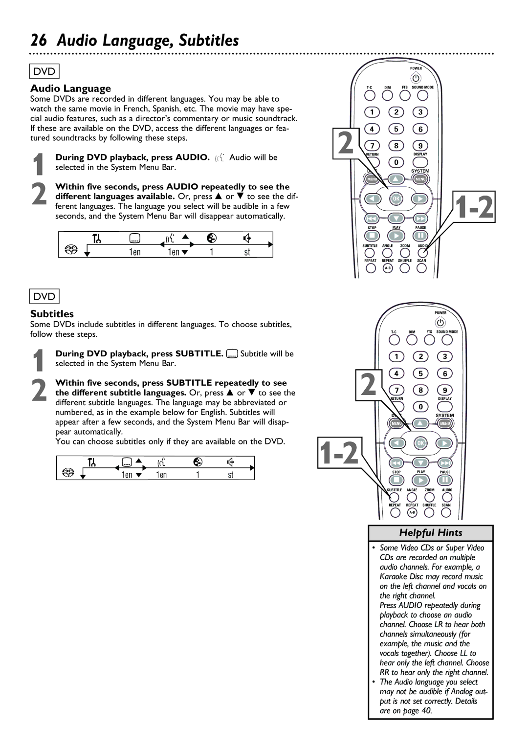 Philips DVD763SA owner manual Audio Language, Subtitles 