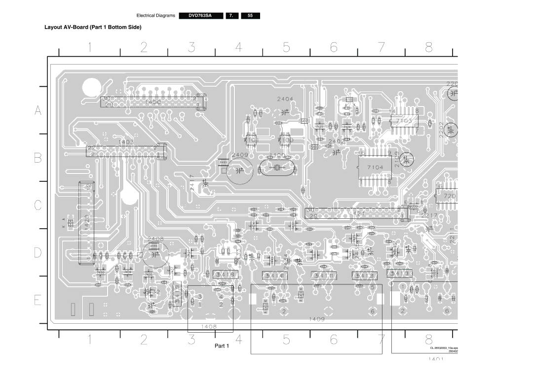 Philips DVD763SA/021, DVD763SA/001, DVD763SA/051 manual Layout AV-Board Part 1 Bottom Side, CL 2653205310a.eps 