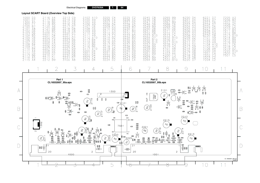 Philips DVD763SA/021, DVD763SA/001, DVD763SA/051 manual Layout Scart Board Overview Top Side 