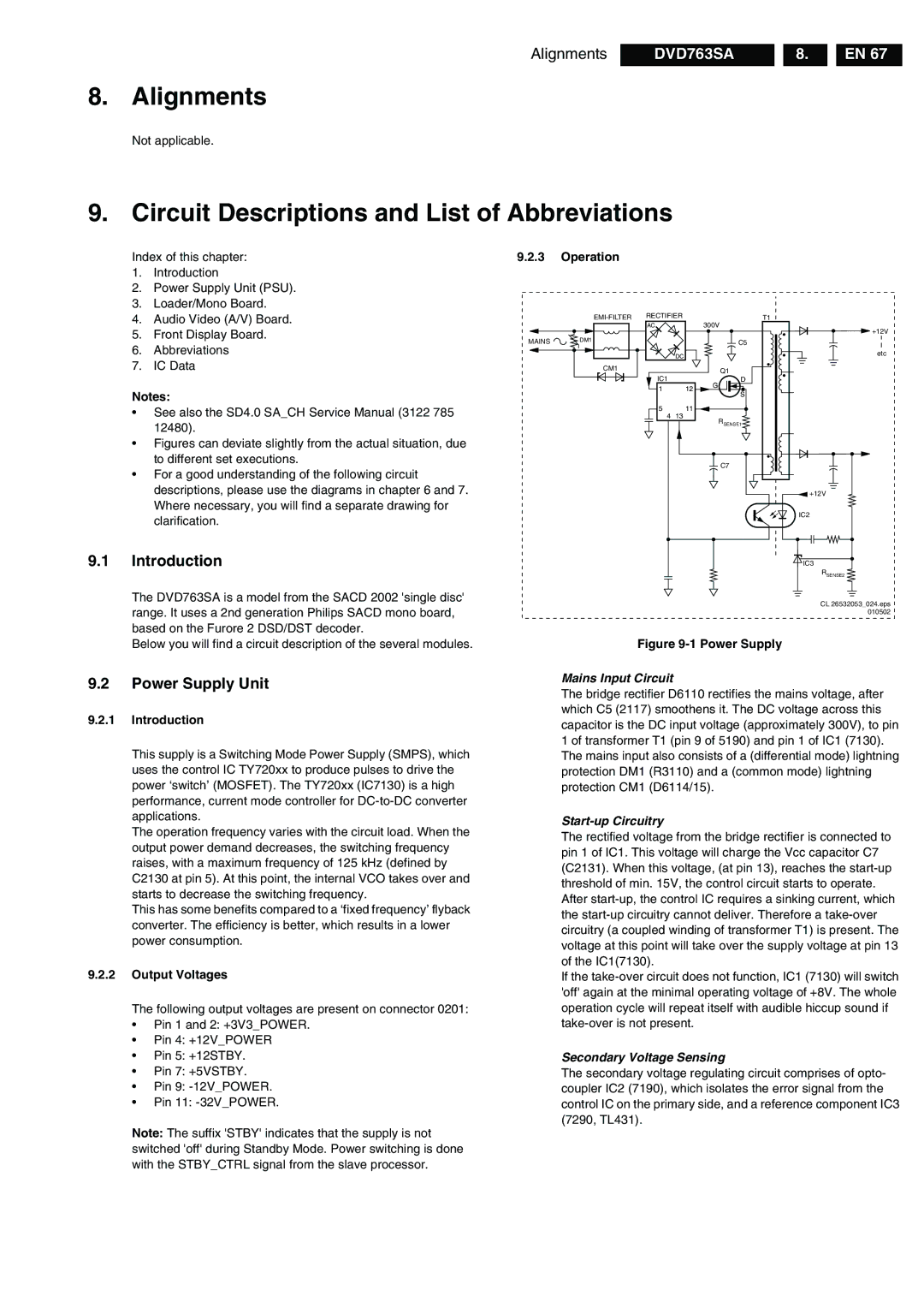 Philips DVD763SA/021 manual Alignments, Circuit Descriptions and List of Abbreviations, Introduction, Power Supply Unit 