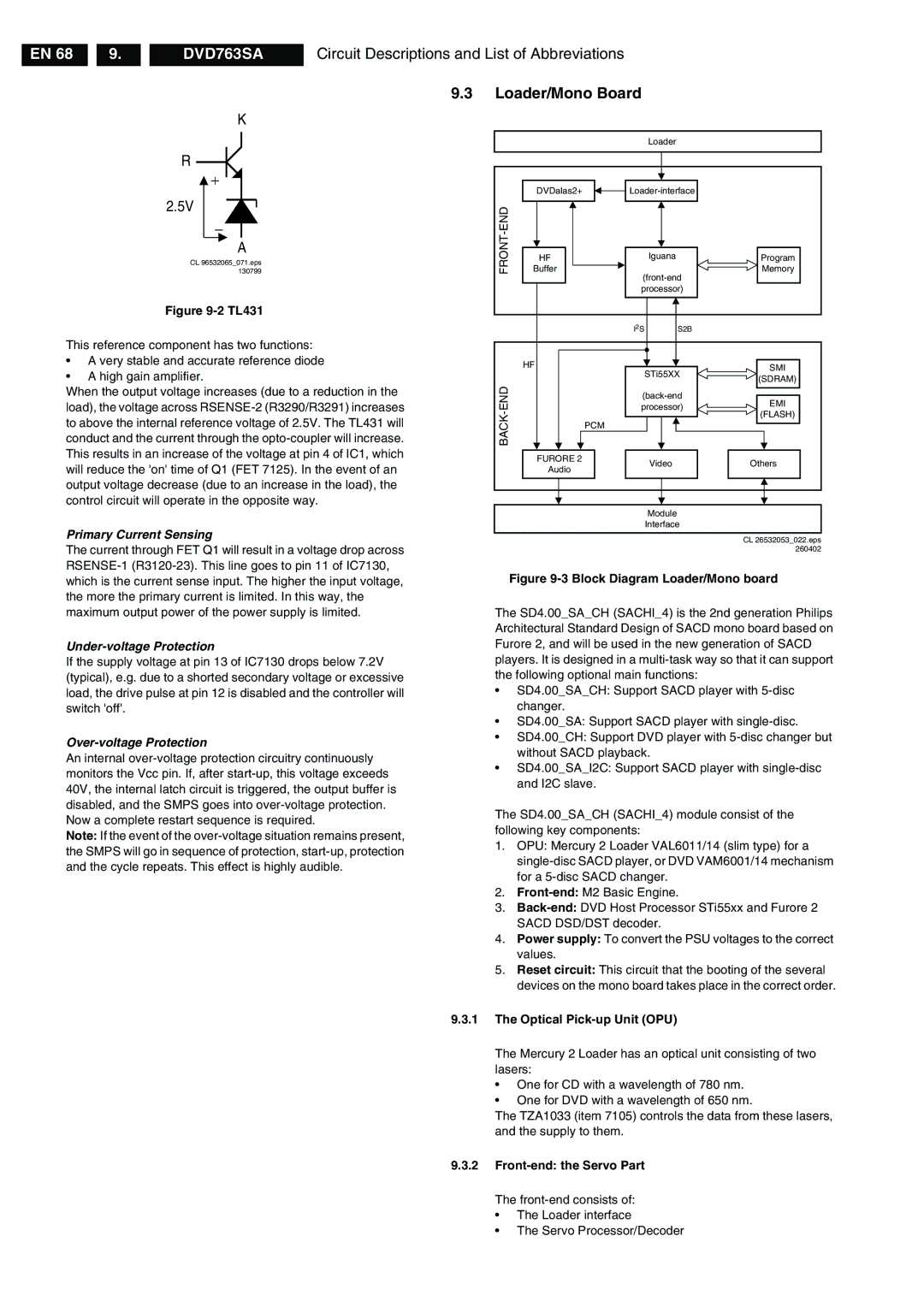 Philips DVD763SA/051 manual Loader/Mono Board, Primary Current Sensing, Under-voltage Protection, Over-voltage Protection 