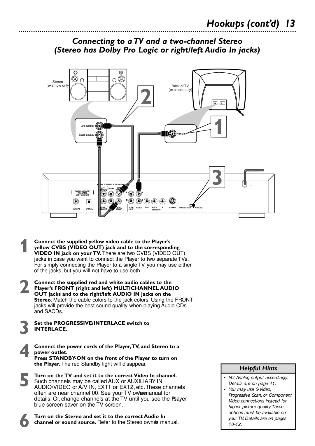 Philips DVD765SA owner manual Set Analog output accordingly. Details are on 