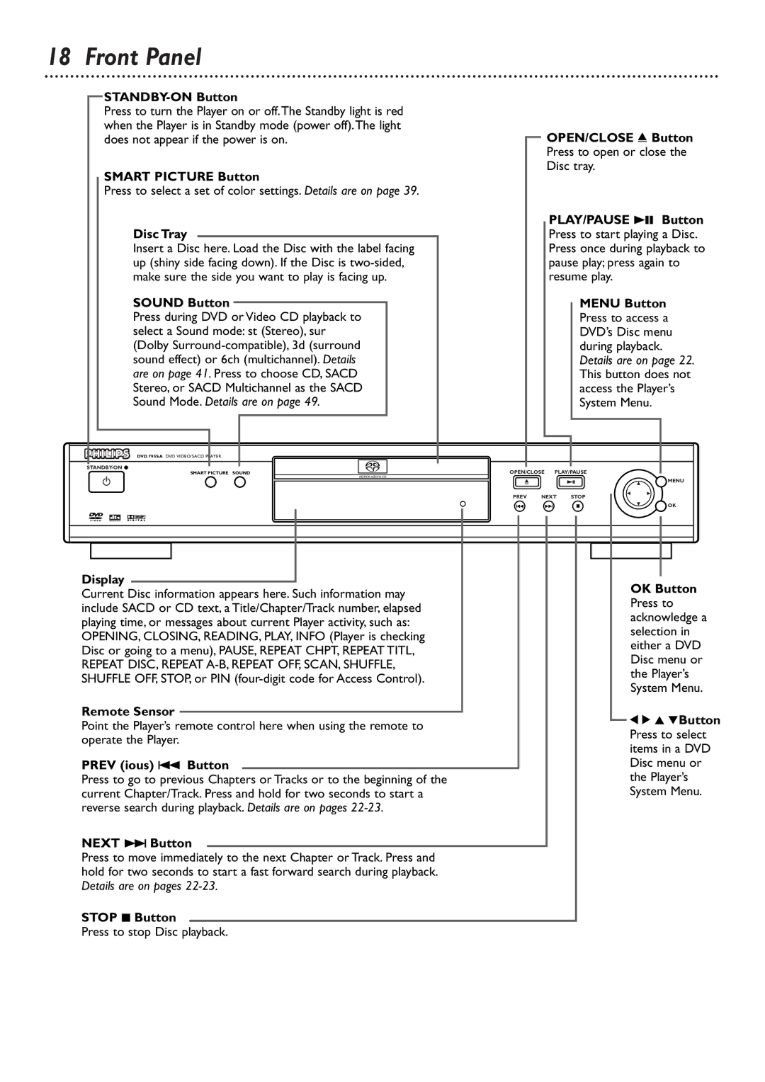 Philips DVD765SA owner manual Front Panel 