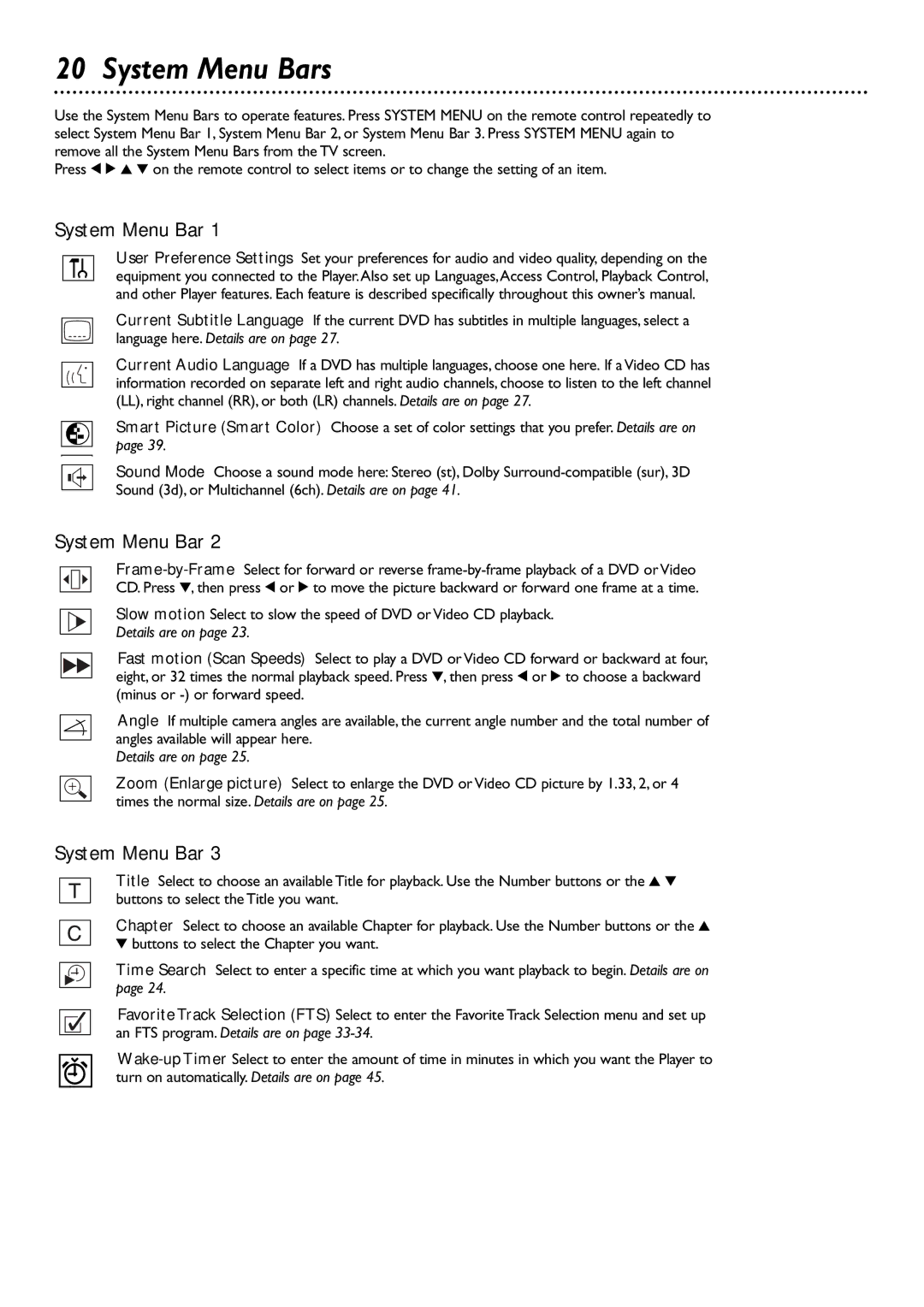 Philips DVD765SA owner manual System Menu Bars 