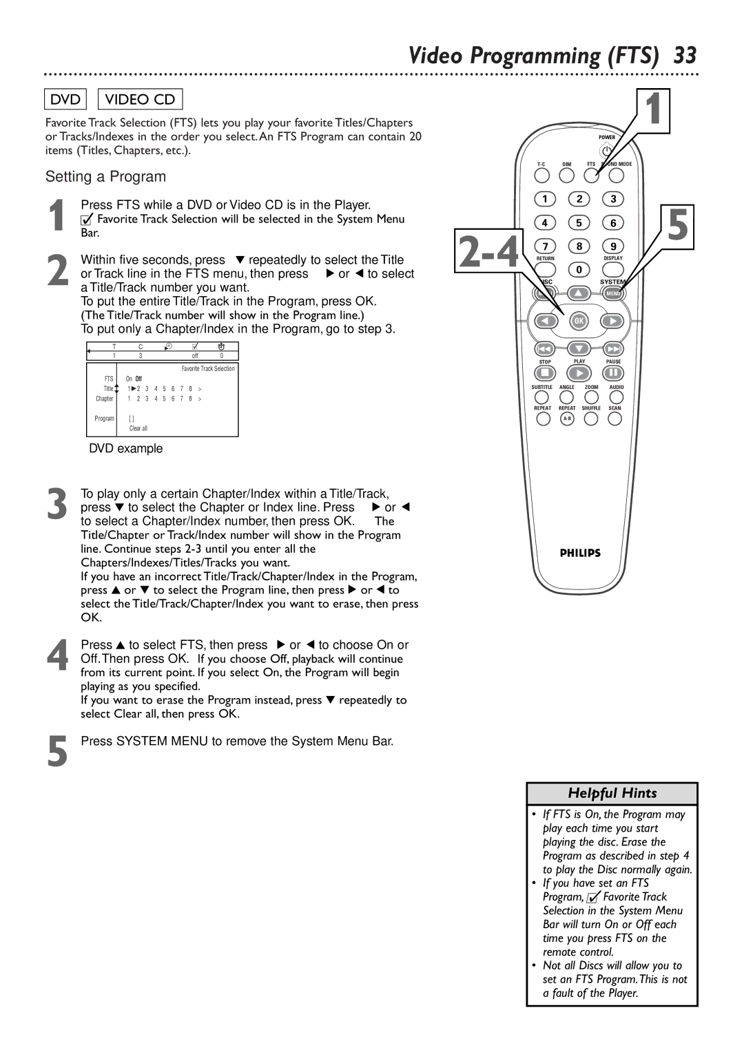 Philips DVD765SA owner manual Setting a Program 