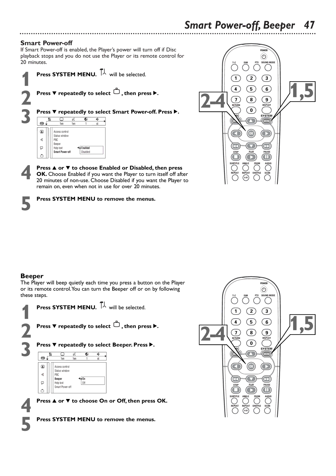 Philips DVD765SA owner manual Smart Power-off, Beeper 