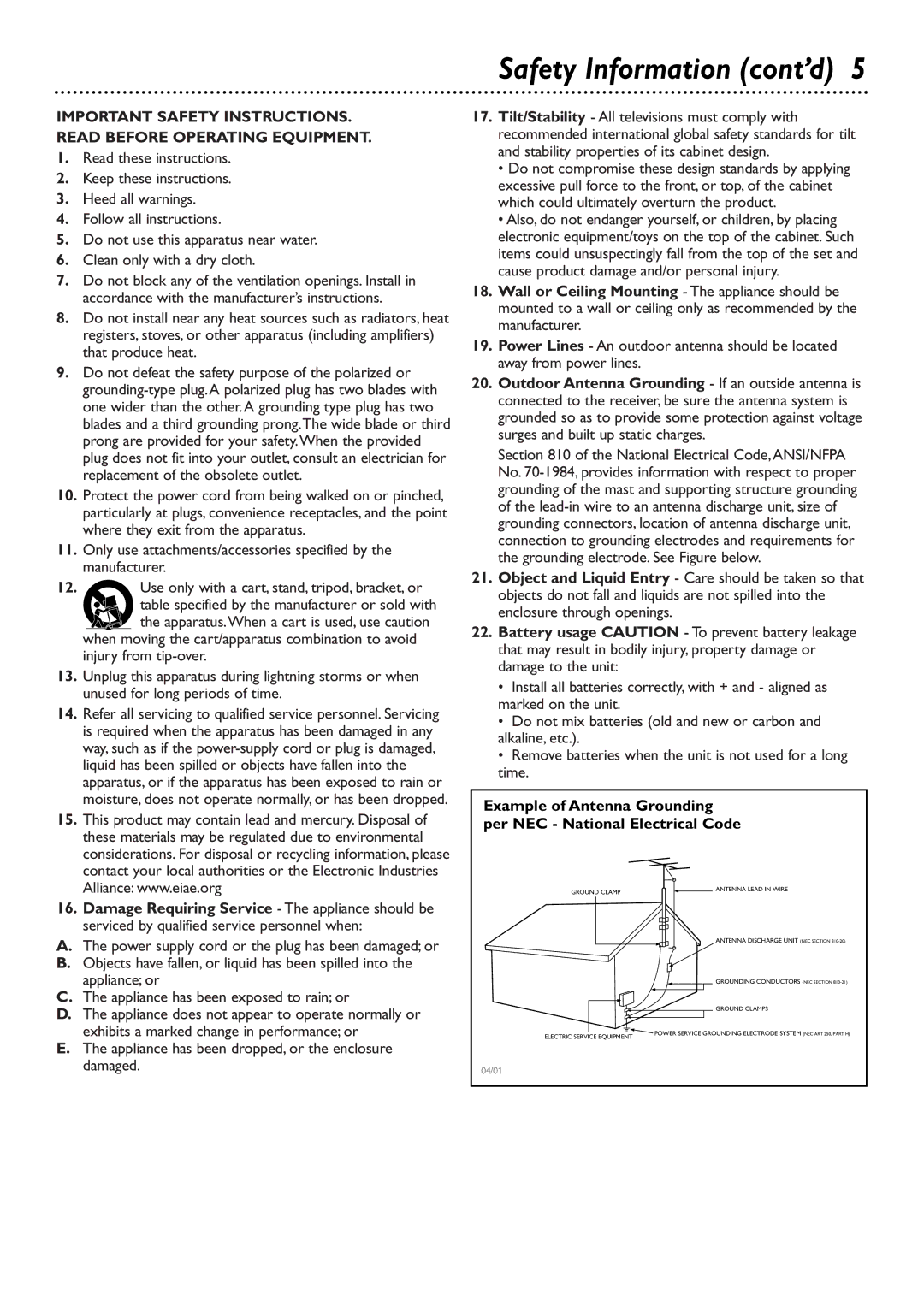 Philips DVD765SA owner manual Safety Information cont’d 