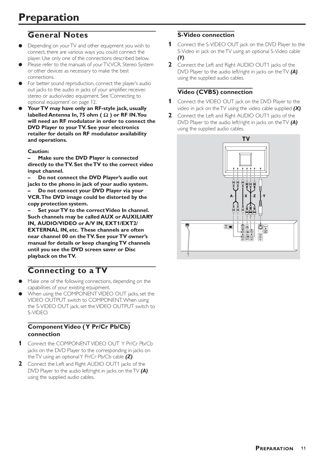 Philips DVD783C owner manual Preparation, General Notes, Connecting to a TV 