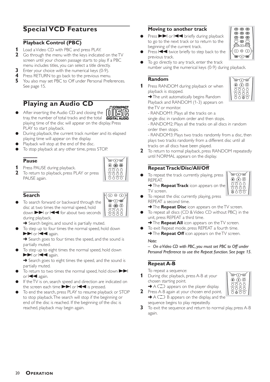 Philips DVD783C owner manual Special VCD Features, Playing an Audio CD 