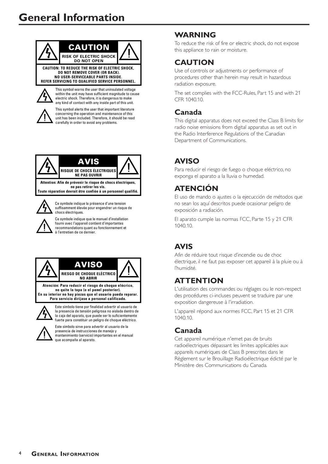 Philips DVD783C owner manual General Information, Avis 