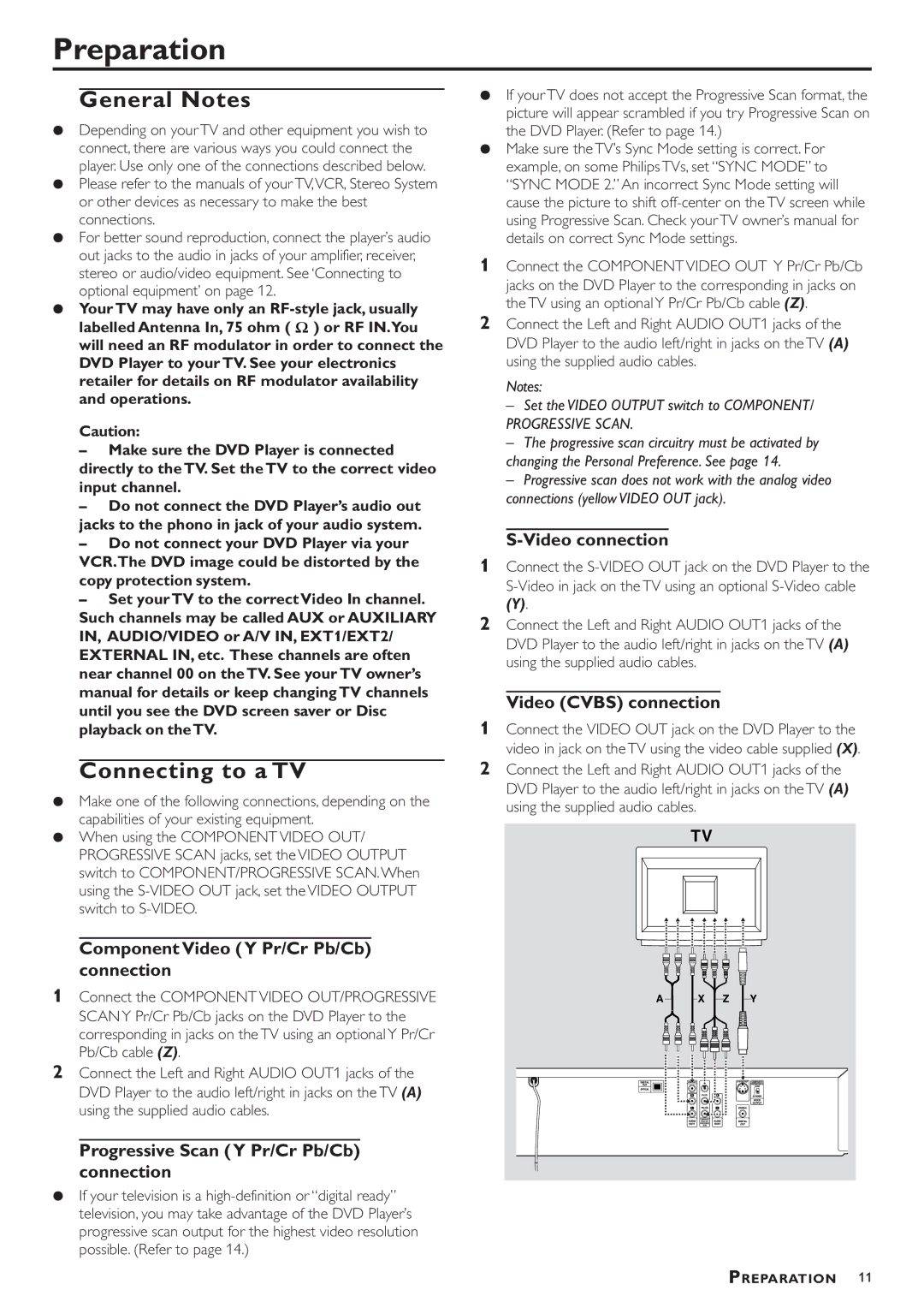 Philips DVD793C owner manual Preparation, General Notes, Connecting to a TV 