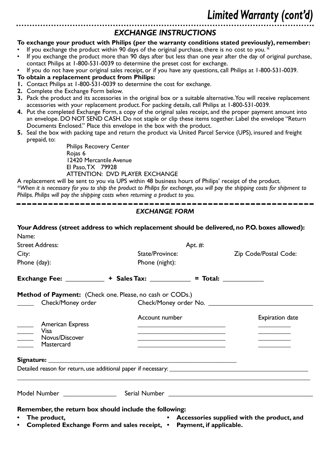 Philips DVD793C owner manual To obtain a replacement product from Philips, Product, Accessories supplied with the product 