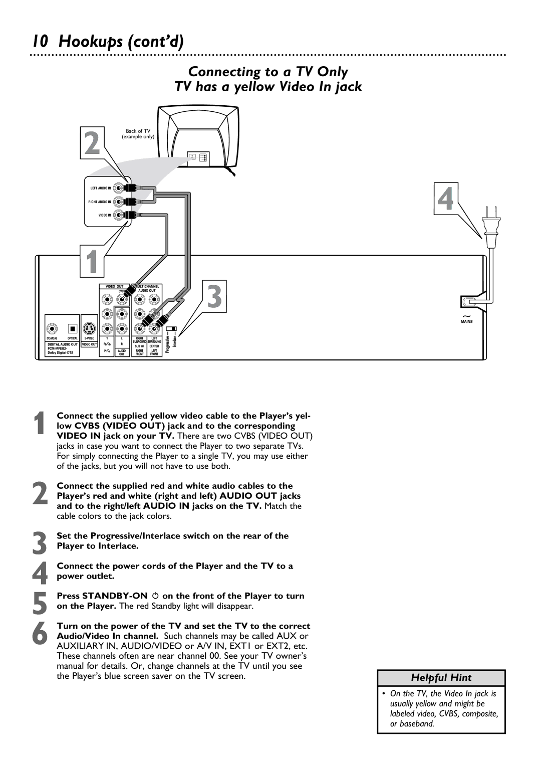 Philips DVD795SA owner manual Connecting to a TV Only TV has a yellow Video In jack 