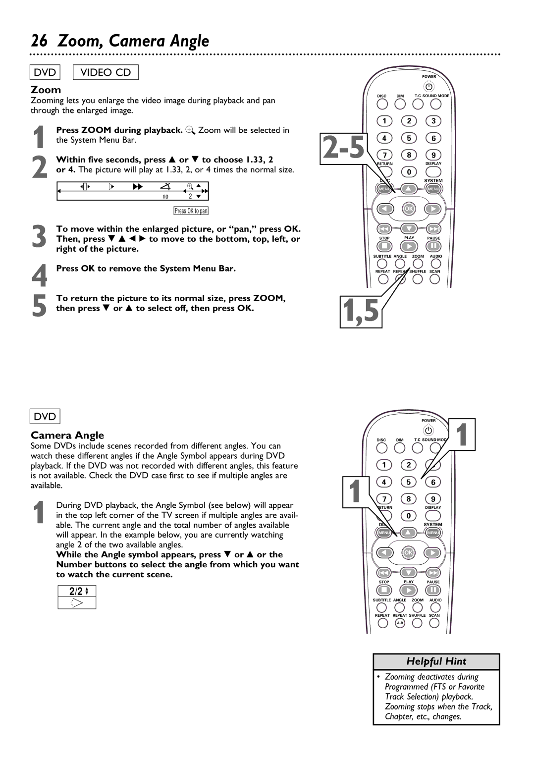 Philips DVD795SA owner manual Zoom, Camera Angle 