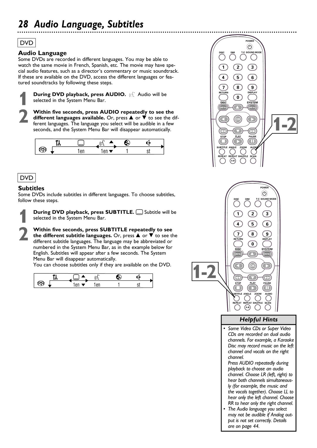 Philips DVD795SA owner manual Audio Language, Subtitles 