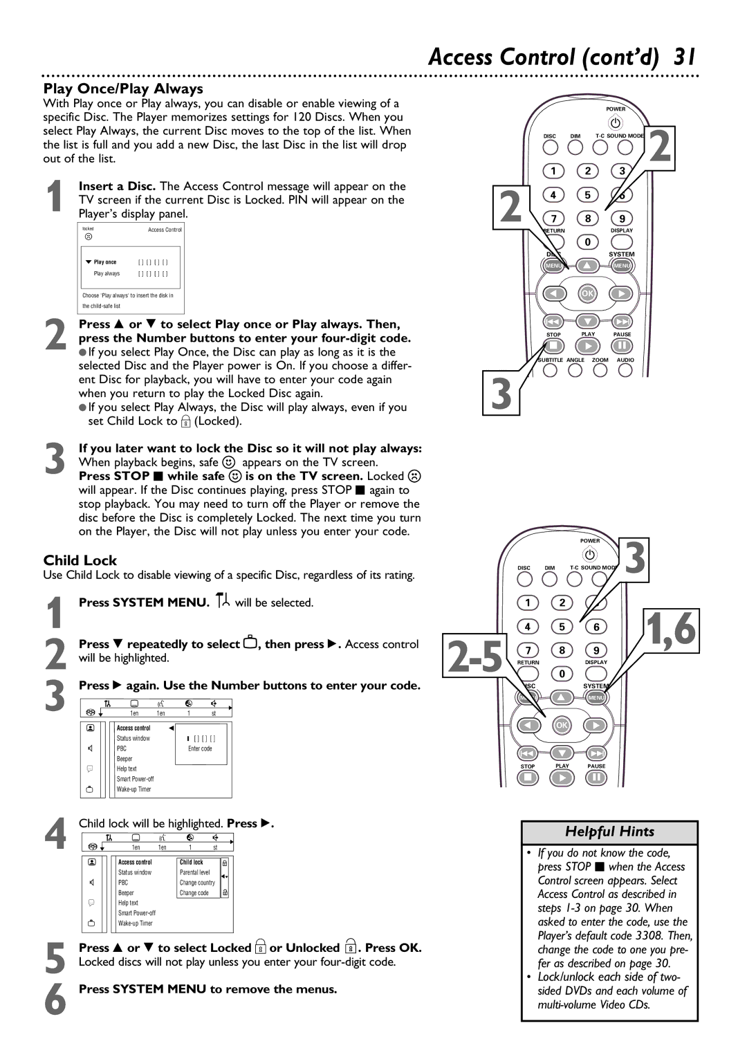 Philips DVD795SA owner manual Play Once/Play Always, Child Lock 