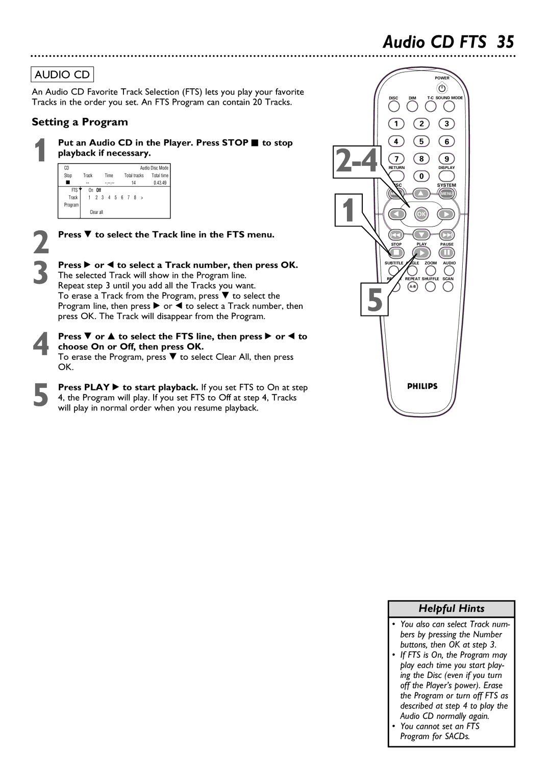 Philips DVD795SA owner manual Audio CD FTS 