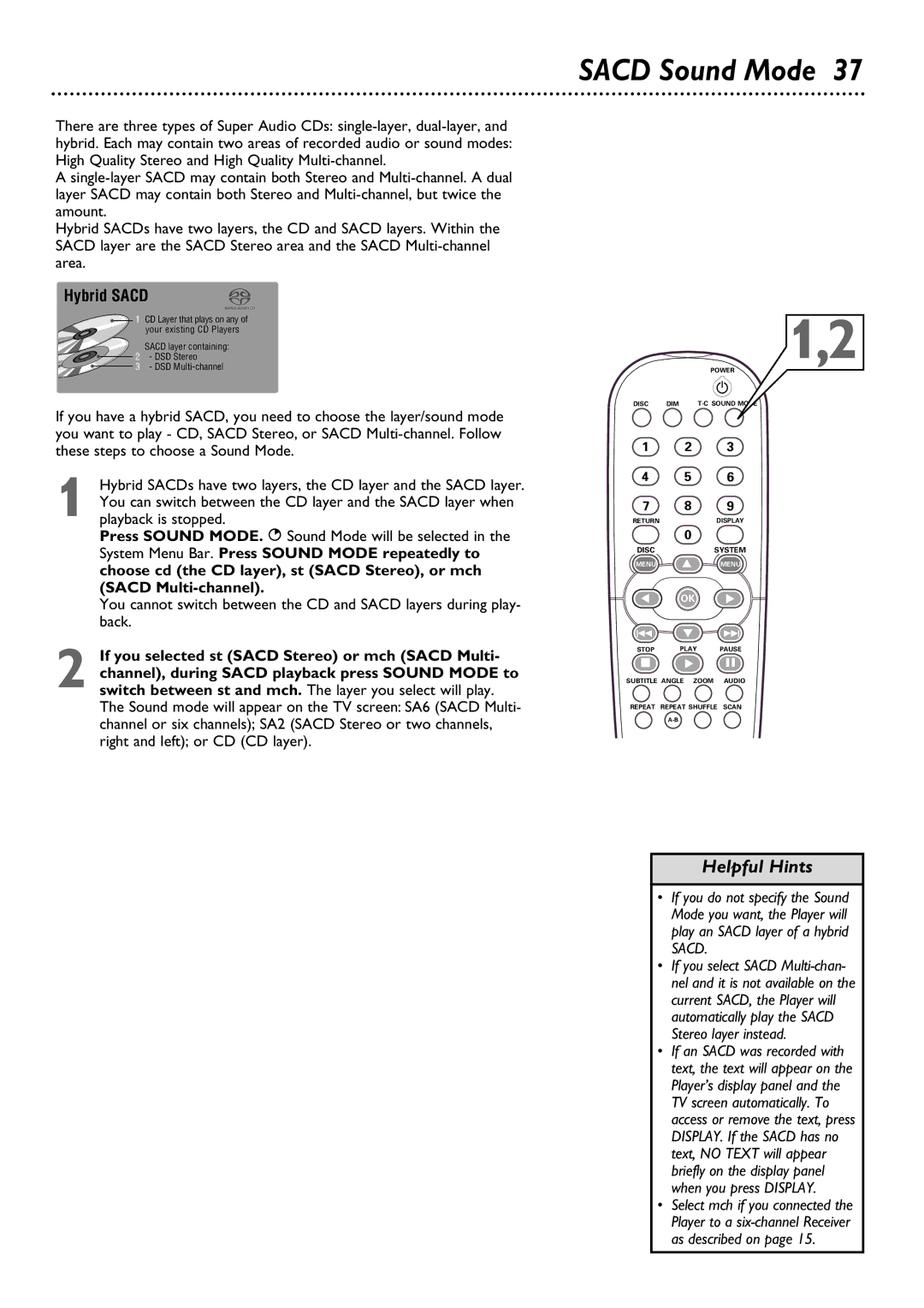 Philips DVD795SA owner manual Sacd Sound Mode, Hybrid Sacd 