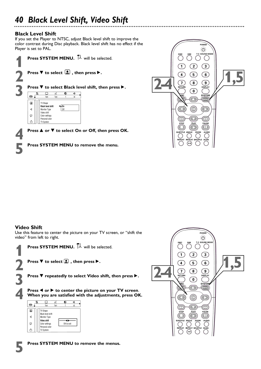 Philips DVD795SA owner manual Black Level Shift, Video Shift 