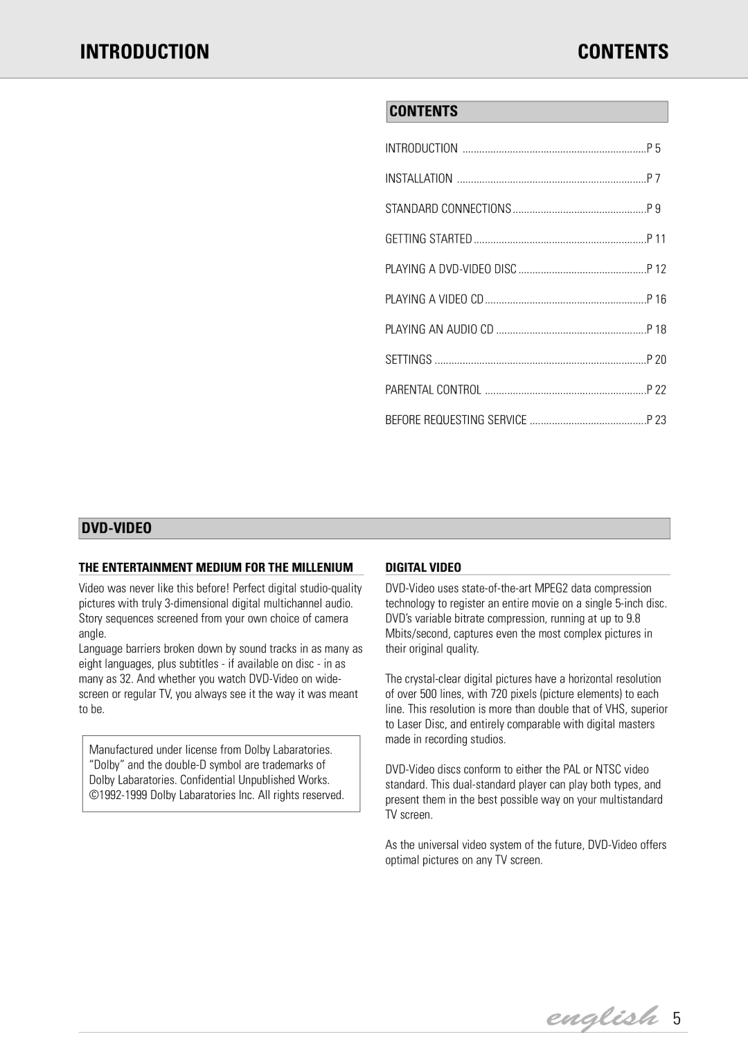 Philips DVD700/004, DVD7X0 manual English, Introduction Contents 