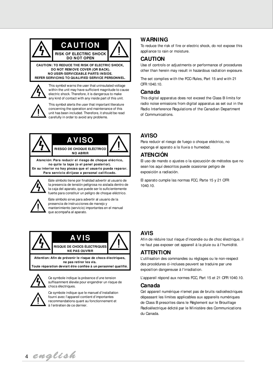 Philips DVD825 manual Set complies with the FCC-Rules, Part 15 and with 21 CFR 