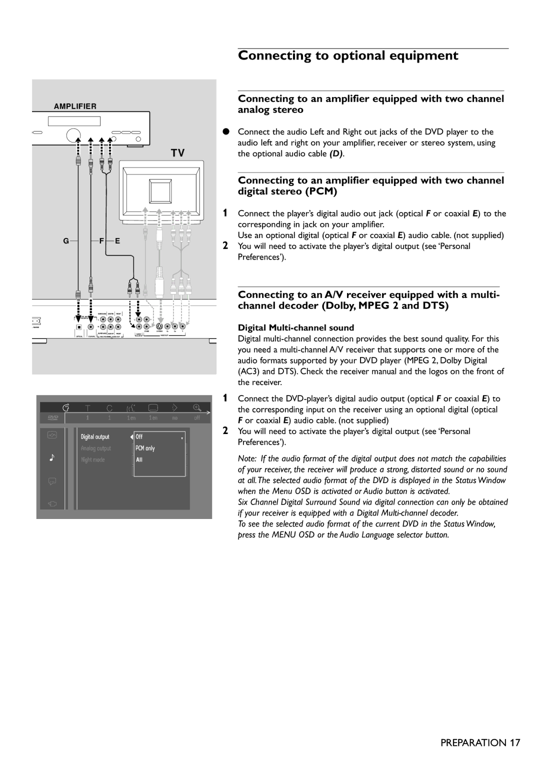 Philips DVD865 manual Connecting to optional equipment, Digital Multi-channel sound 