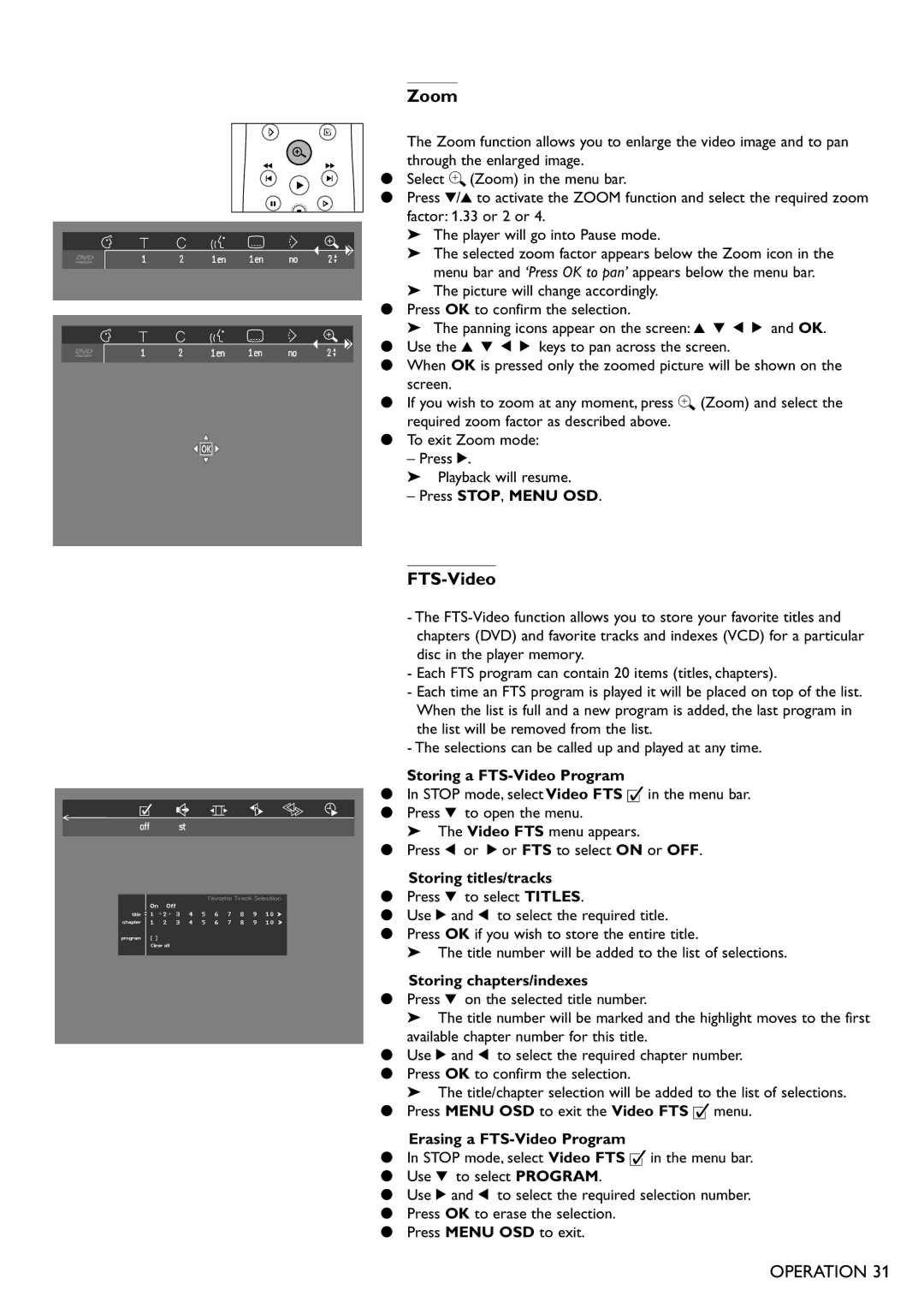 Philips DVD865 manual Zoom, FTS-Video 