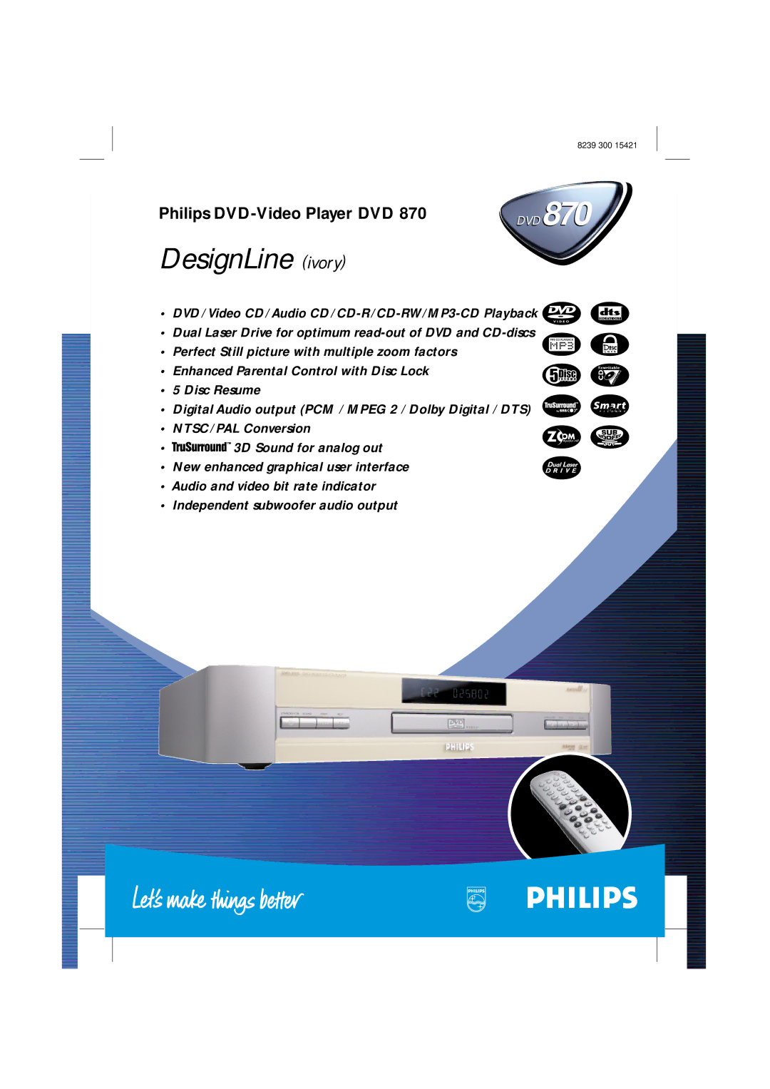 Philips DVD870/021 manual DesignLine ivory 