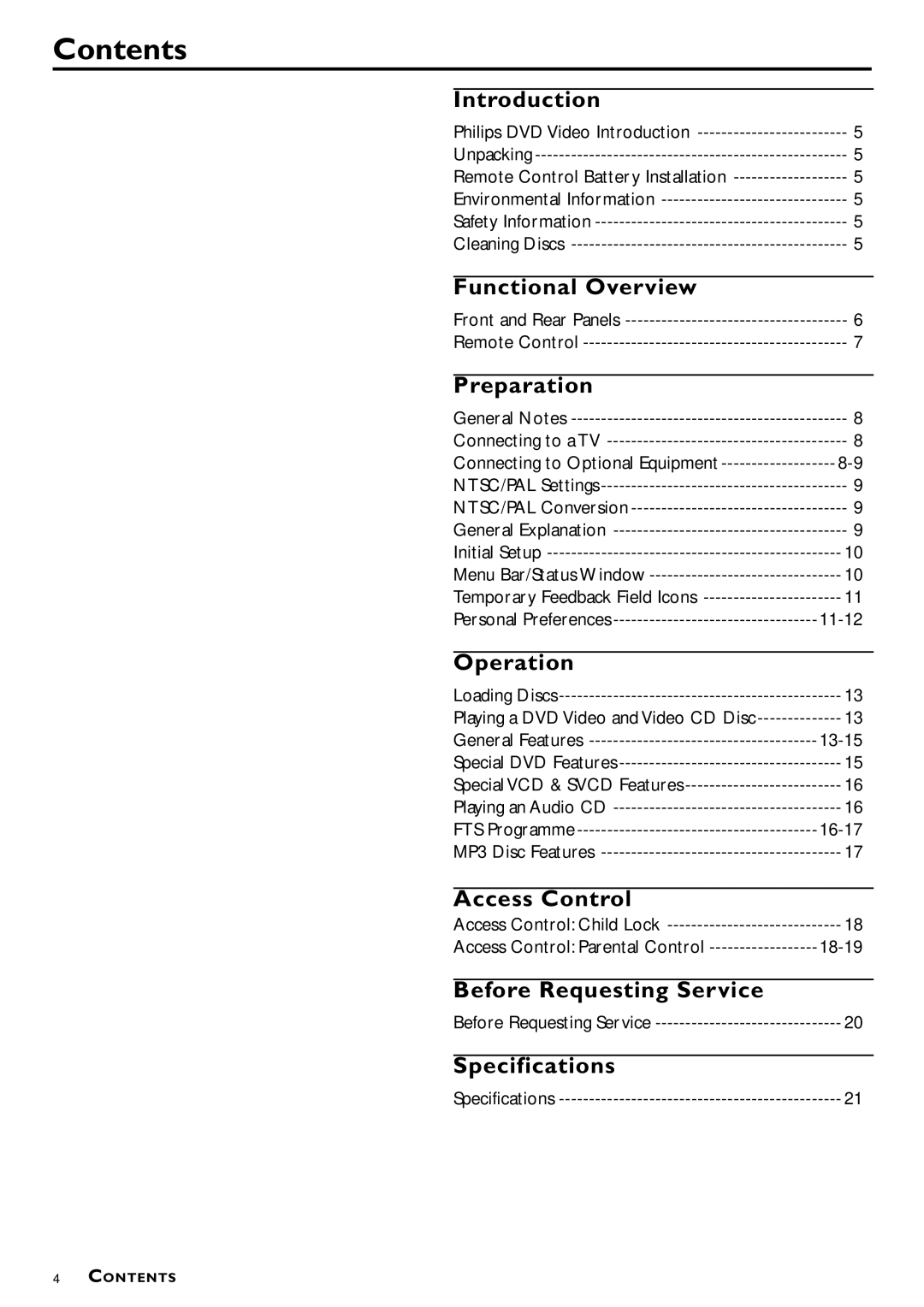 Philips DVD870P/051 owner manual Contents 