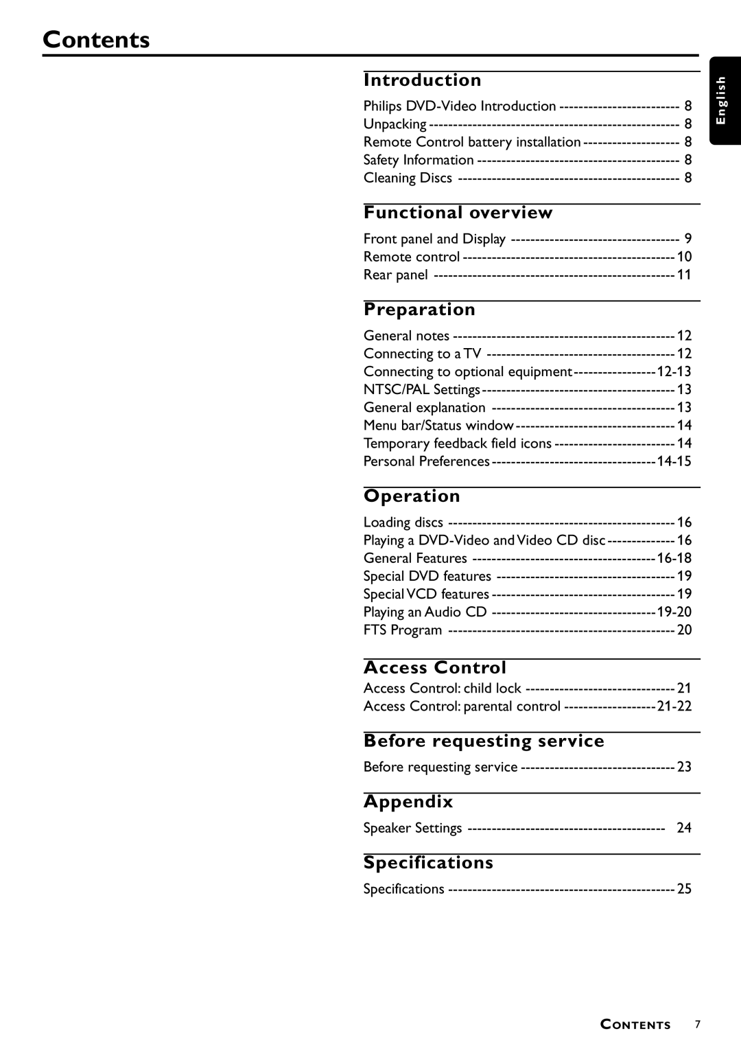 Philips DVD941 manual Contents 