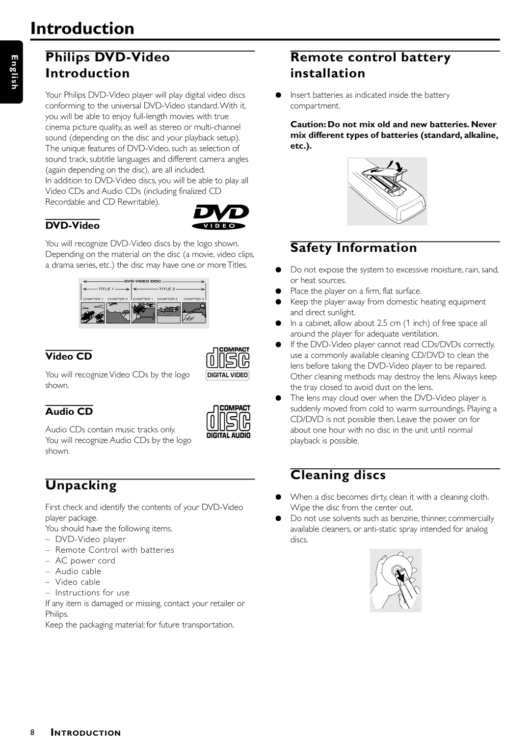 Philips DVD941 manual Introduction 