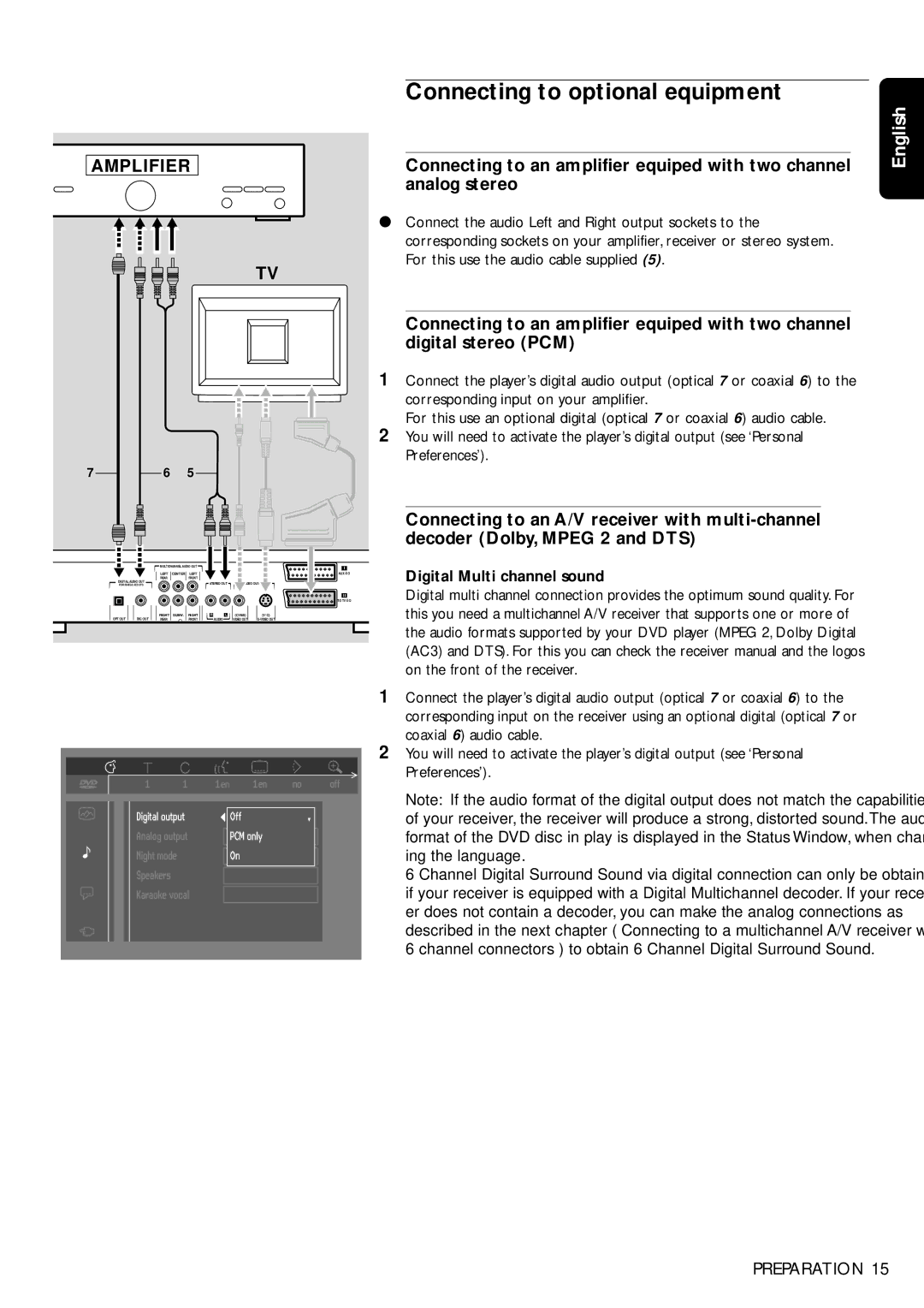 Philips DVD950/05 Connecting to optional equipment, Connecting to an amplifier equiped with two channel, Analog stereo 