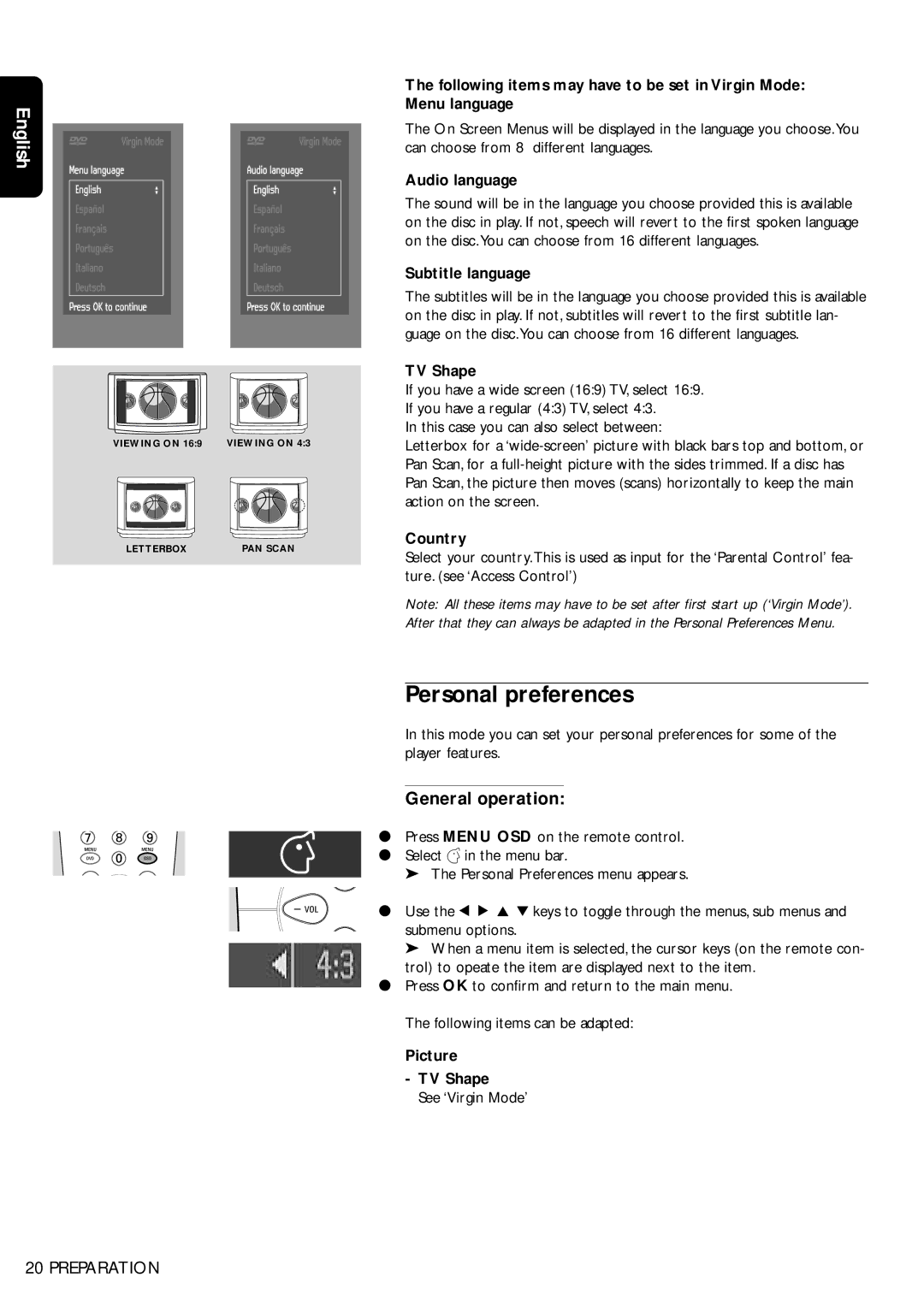 Philips DVD950/05 manual Personal preferences, General operation 