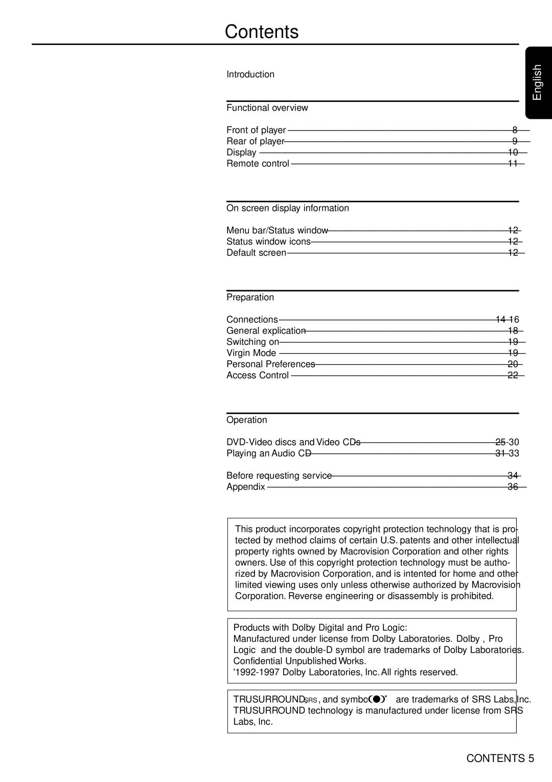 Philips DVD950/05 manual Contents 