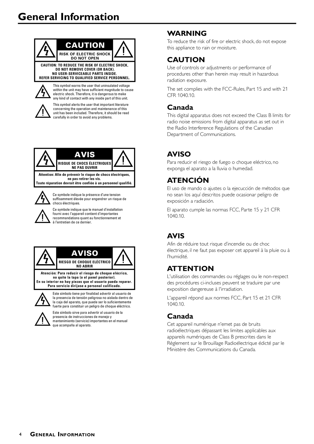 Philips DVD951 manual General Information, Avis 