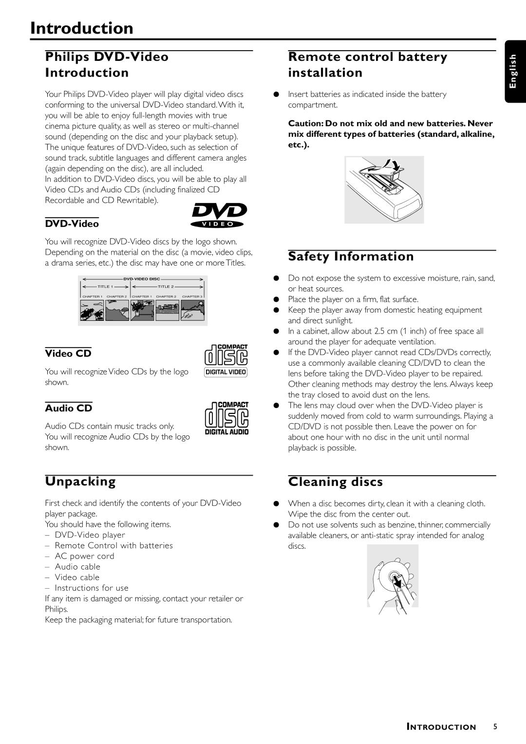 Philips DVD951/N01 manual Introduction 