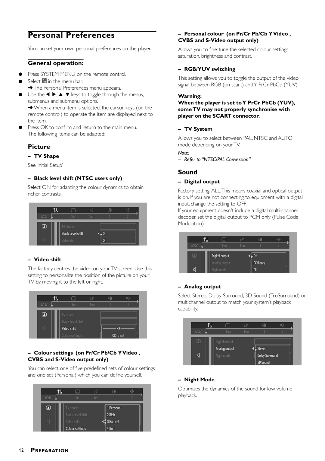 Philips DVD952/051 owner manual Personal Preferences, General operation 