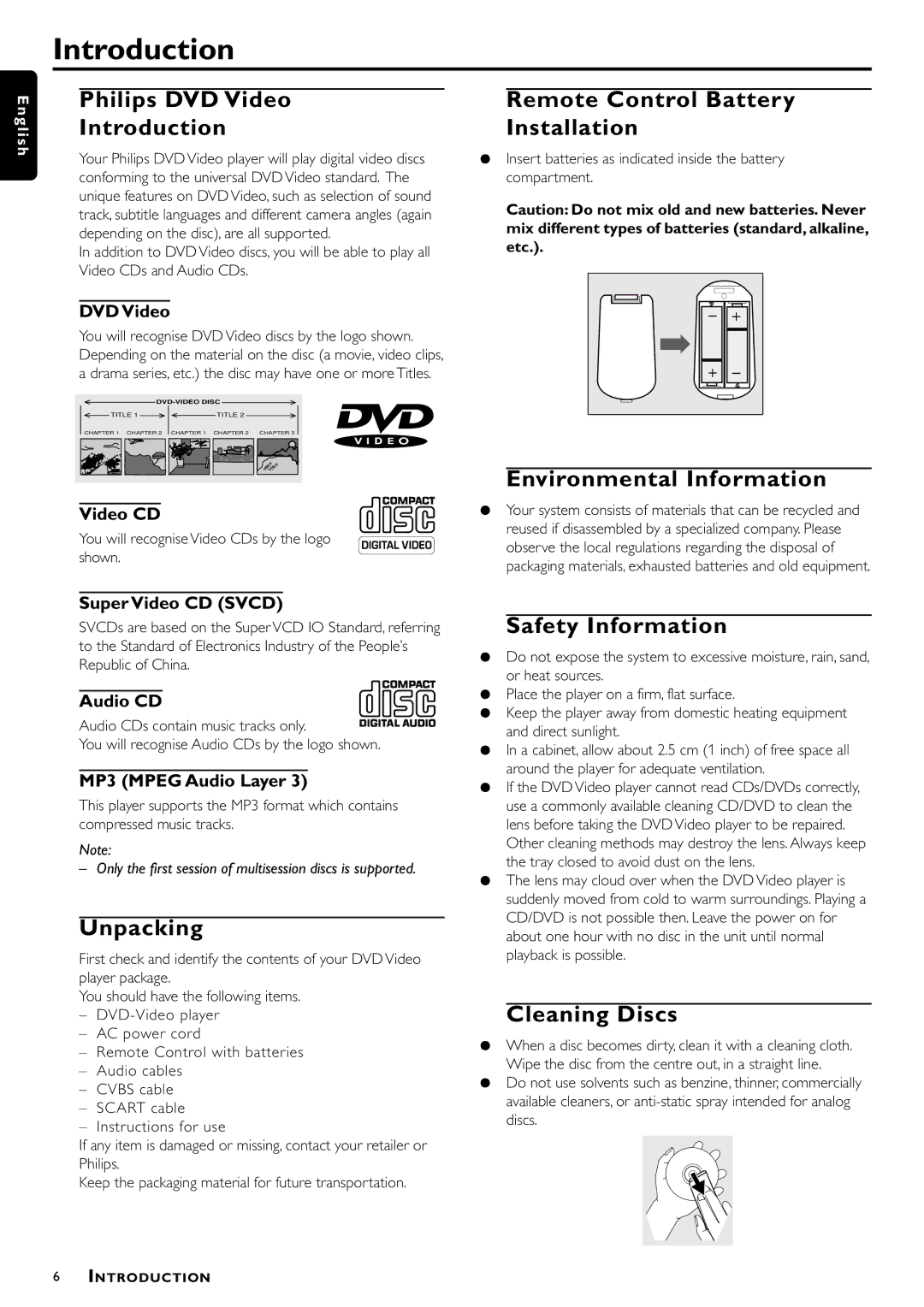 Philips DVD952/U22 owner manual Introduction 