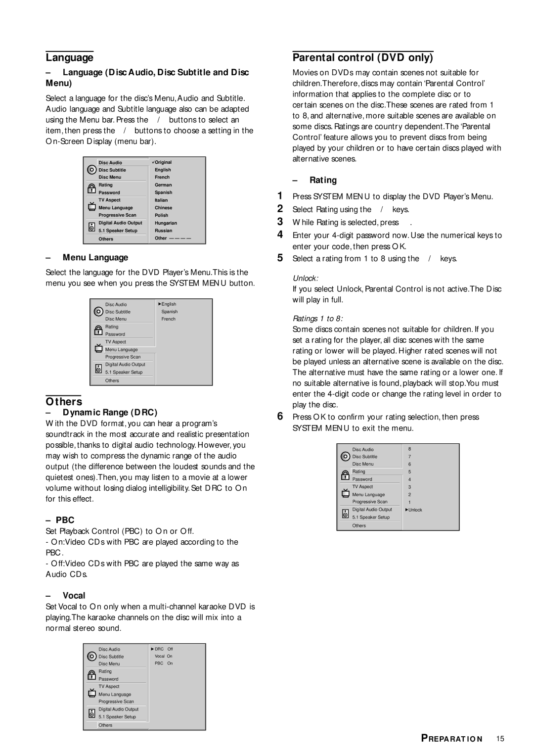 Philips DVD953 owner manual Pbc 