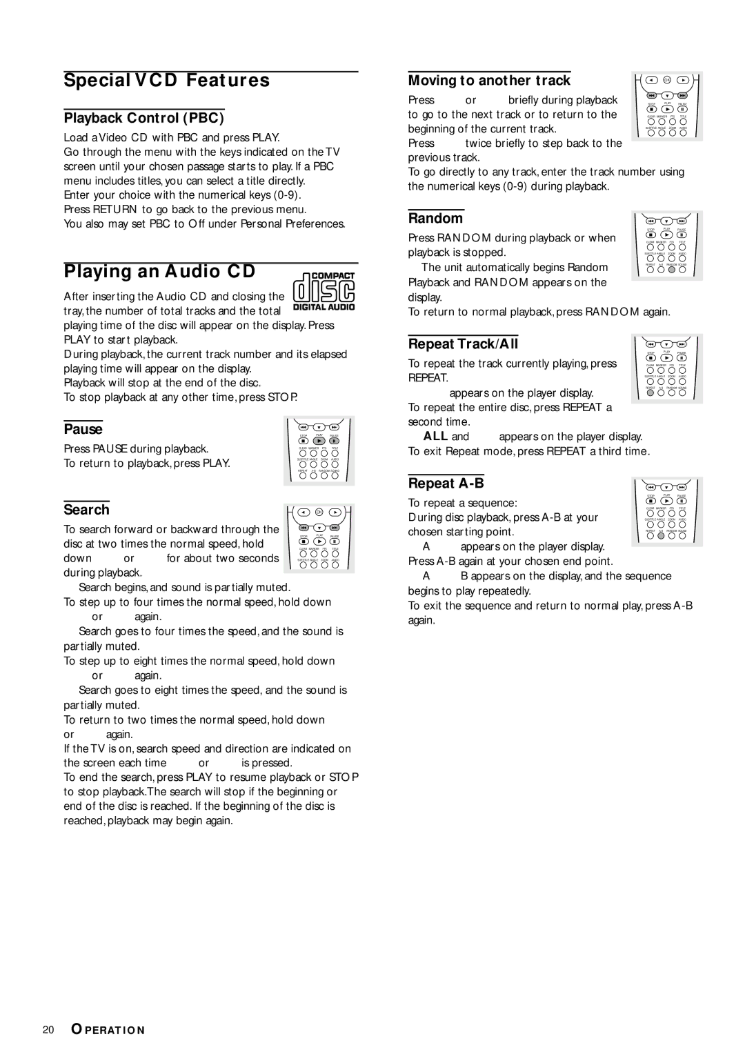 Philips DVD953 owner manual Special VCD Features, Playing an Audio CD 